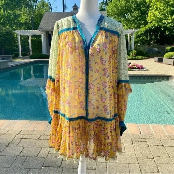 NWT Free People Rosebud Mix Print Long Sleeve Floral Mini Dress Yellow Small - Picture 7 of 8